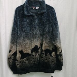 Vintage Women's Black and Gray Cat Silhouette Fleece